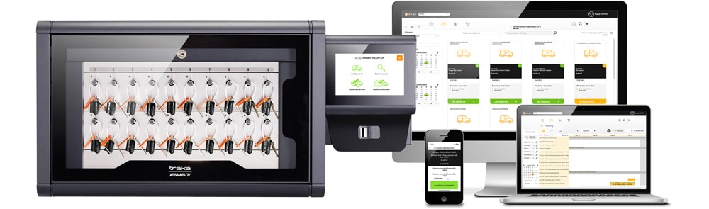 Solution de gestion moderne de pool véhicules GéoContact avec logiciel de réservation et armoire électronique Traka